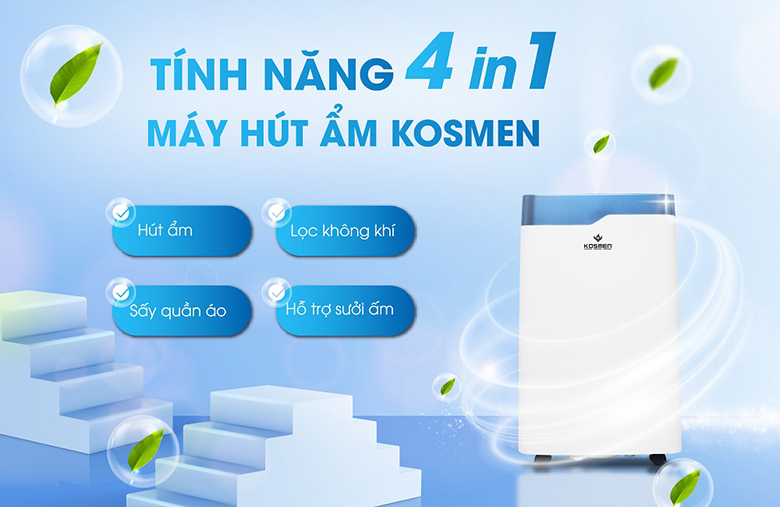 Máy hút ẩm Kosmen KM-20N - Công nghệ ion âm khử khuẩn hiệu quả