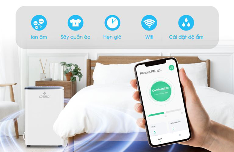 Máy hút ẩm dân dụng Kosmen KM-12N - Điều khiển từ xa thông qua App