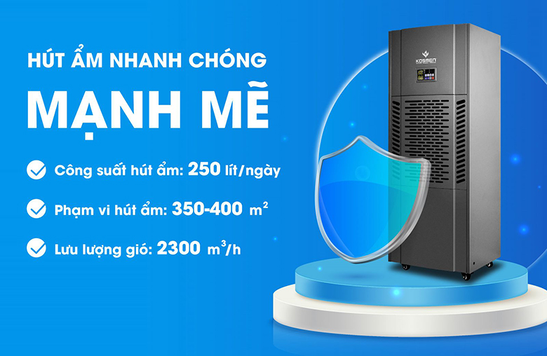 Máy hút ẩm công nghiệp Kosmen KM-250S - Công suất lớn, kiểm soát độ ẩm nhanh chóng