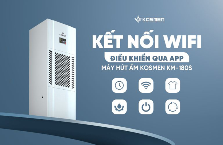 Máy hút ẩm công nghiệp Kosmen KM-180S - Điều khiển tiện lợi từ xa thông qua App