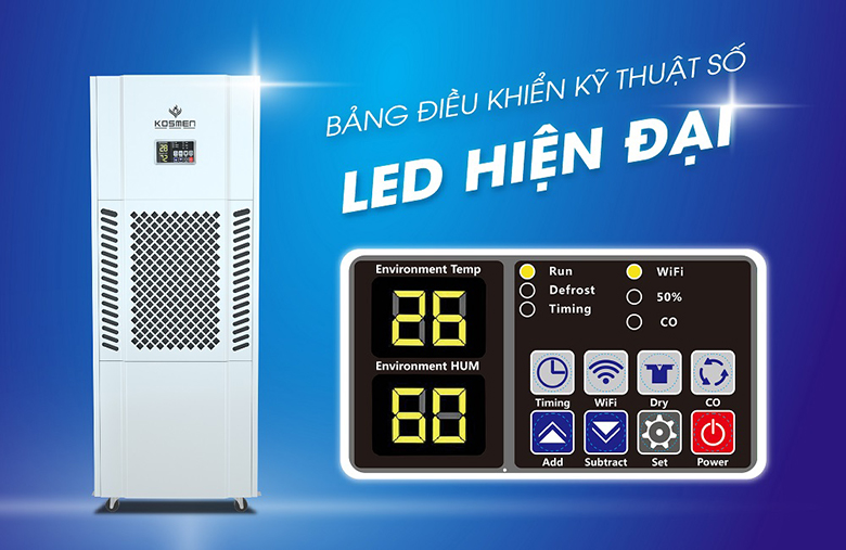 Máy hút ẩm công nghiệp Kosmen KM-180S - Bảng điều khiển hiện đại