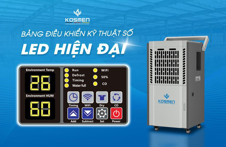 Máy hút ẩm công nghiệp Kosmen KM - 90S - Bảng điều khiển hiện đại