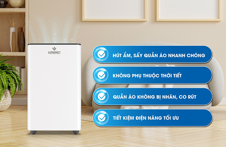 Máy hút ẩm Kosmen KM-60S - Chức năng sấy khô quần áo tuyệt với mà không cần thêm máy sấy hoặc máy giặt sấy