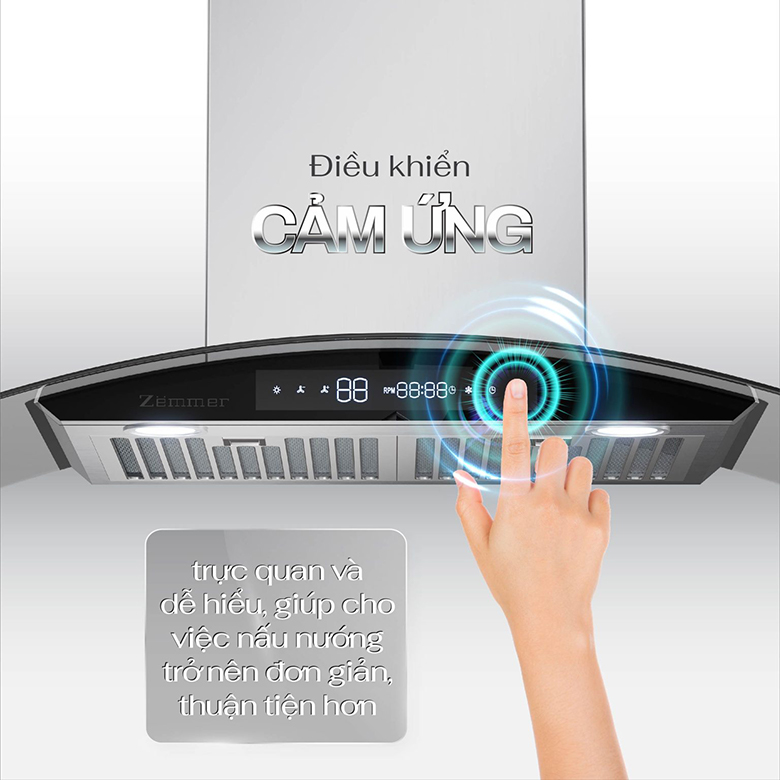 Máy hút mùi kính cong Zemmer HZM700SX - Bảng điều khiển cảm ứng thông minh