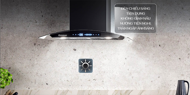 Máy hút mùi kính cong Zemmer HZM700SX - Trang bị đèn chiếu sáng tiện dụng