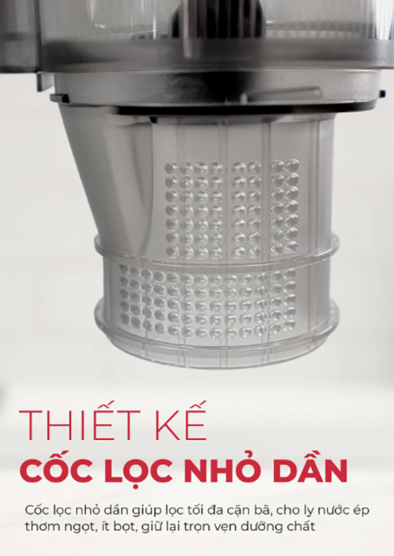 Máy ép chậm Magic AC-148 - Phần cốc lọc thiết kế nhỏ dần