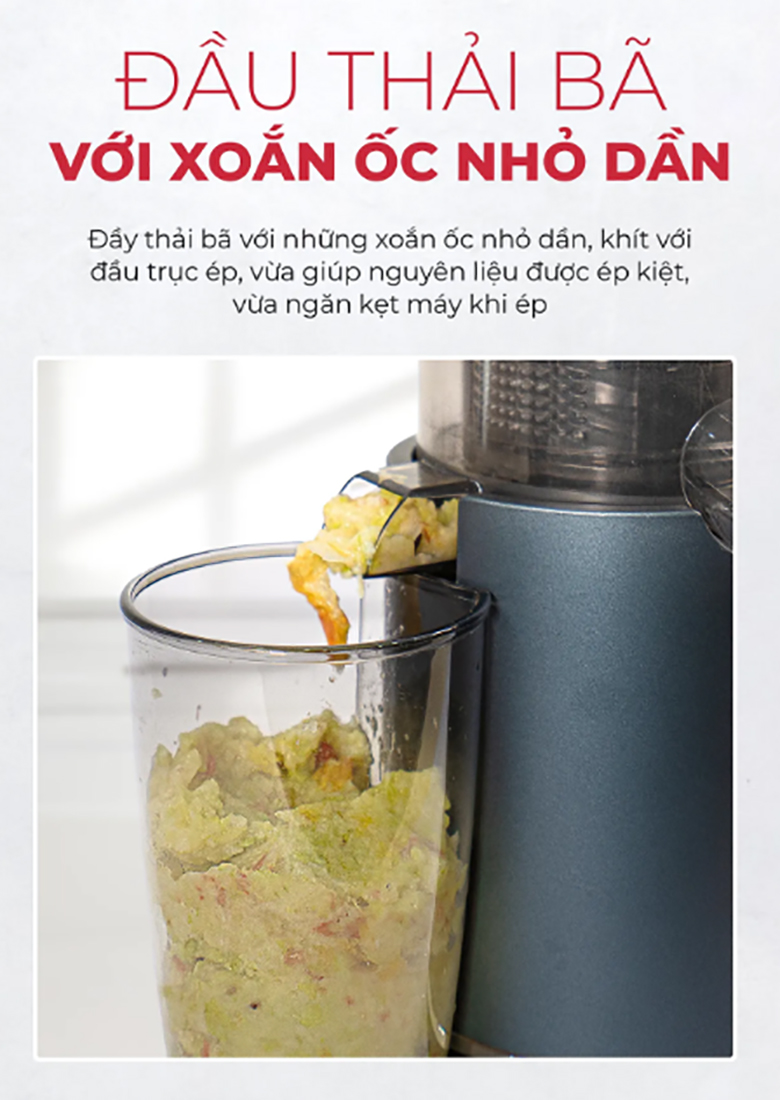 Máy ép chậm Magic AC-148 - Đầu thải bã thiết kế xoắn ốc 