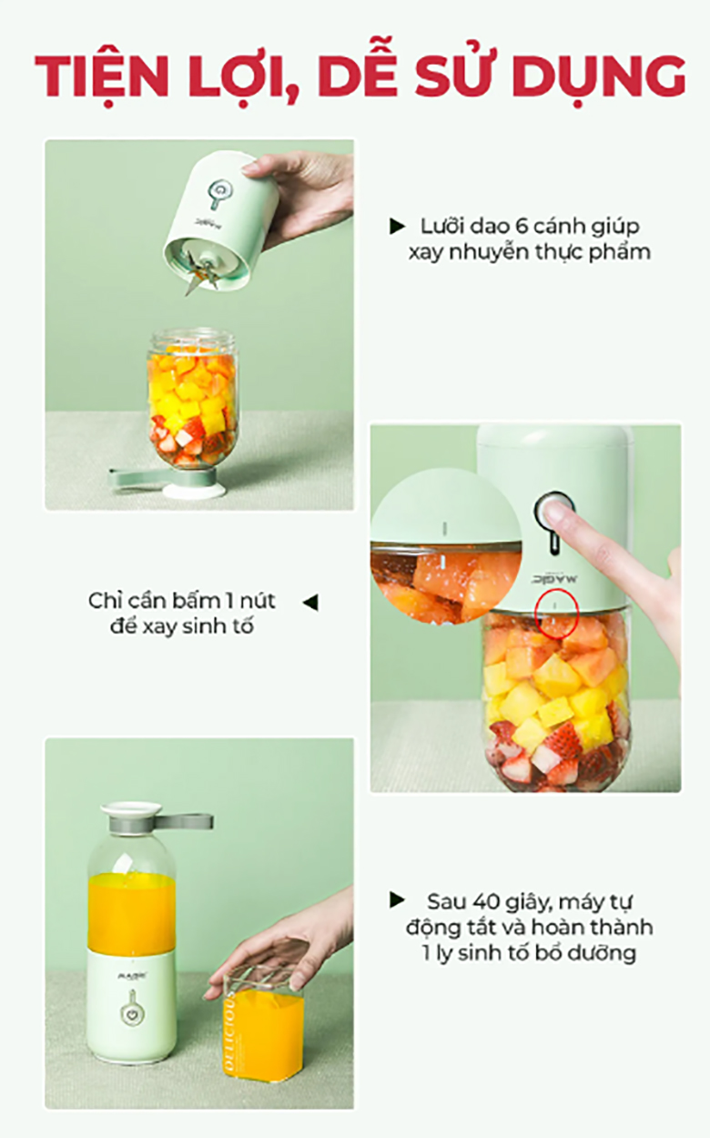 Máy xay sinh tố mini Magic A-020 - Sử dụng dễ dàng