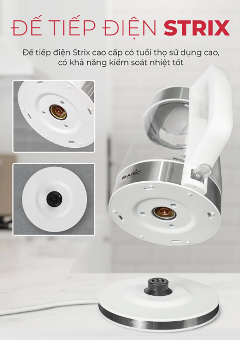 Ấm siêu tốc Magic Eco AC-44 - Đế tiếp điện Strix tiện lợi, bền bỉ