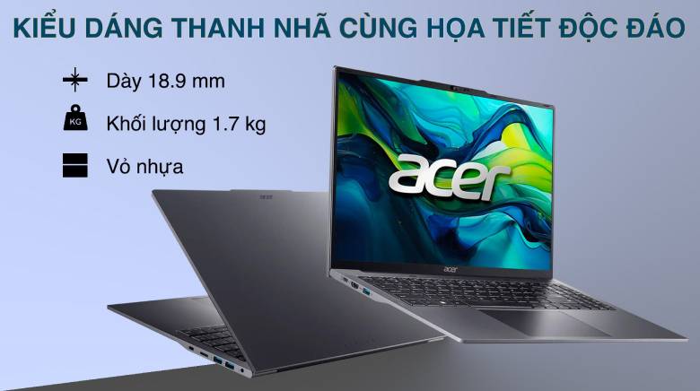 Laptop Acer Aspire Lite AL16 51P 596H thiết kế tinh tế và tiện lợi