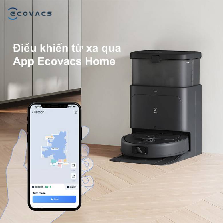  Robot hút bụi lau nhà thông minh Ecovacs N30 PRO OMNI đen - điều khiển thông minh
