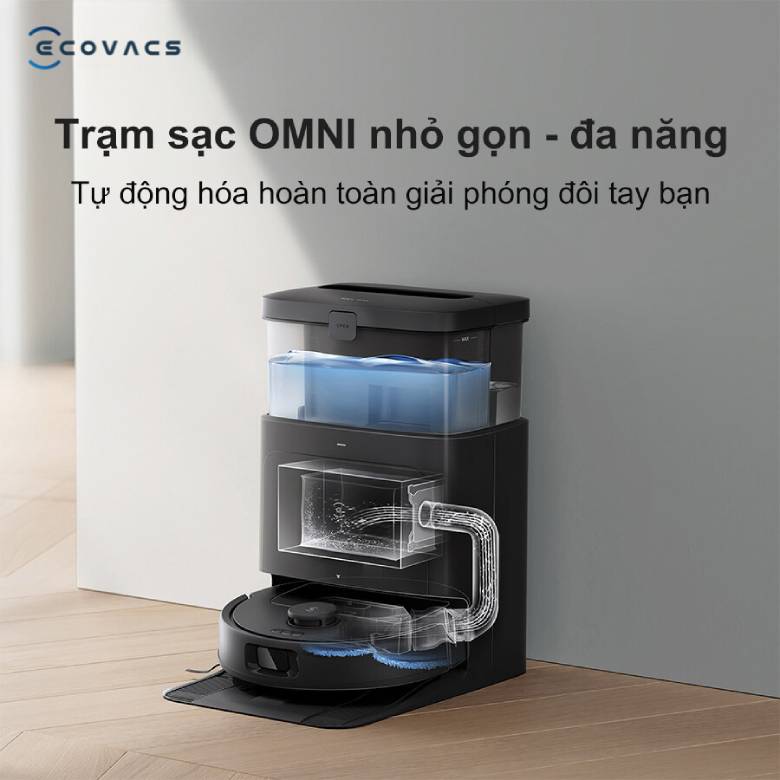  Robot hút bụi lau nhà thông minh Ecovacs N30 PRO OMNI đen - trạm sạc nhỏ gọn