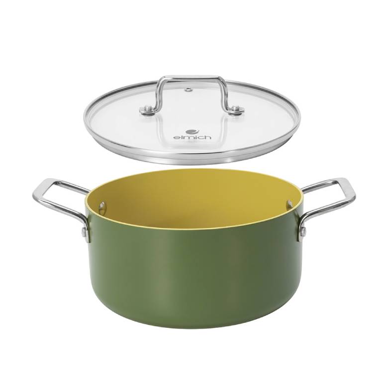 Bộ nồi chảo phủ sứ chống dính Elmich Olive Classic EL-5232OV02 - vung kính chắc chắn