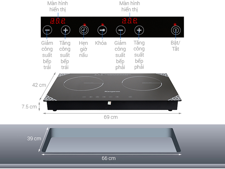 Bếp từ đôi giá dưới 3 triệu Kangaroo KG498I/KG498N