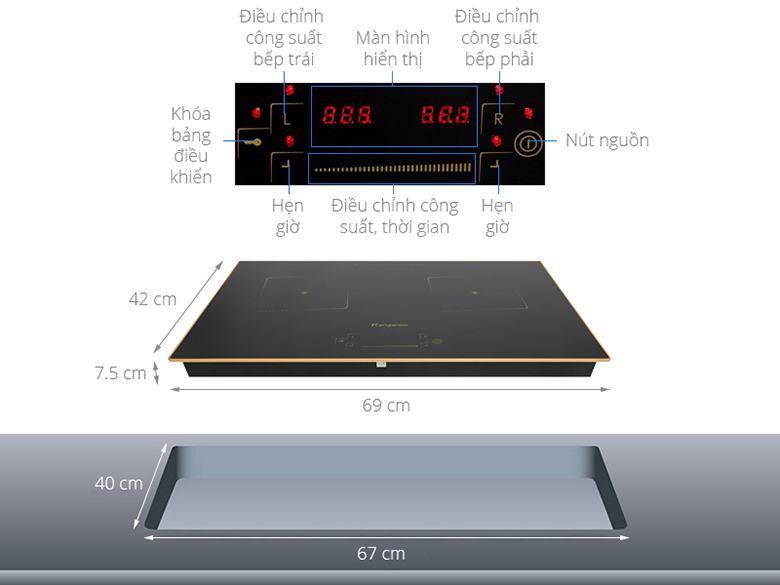 Bếp từ đôi giá dưới 3 triệu Kangaroo KG438i