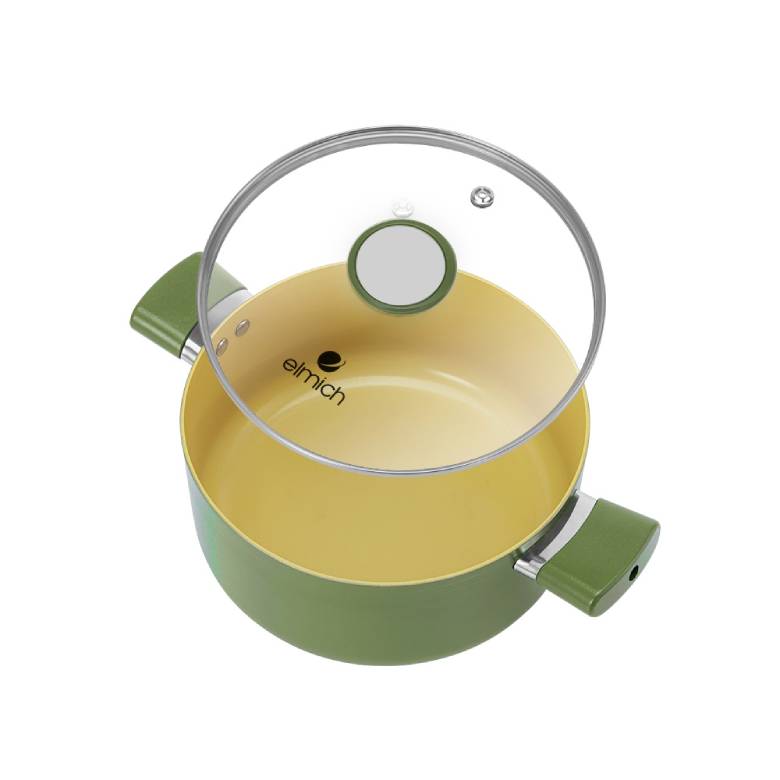  Nồi phủ sứ chống dính Elmich Olive Classic EL-5534OV20 size 20cm - nắp kính trong suốt bền bỉ