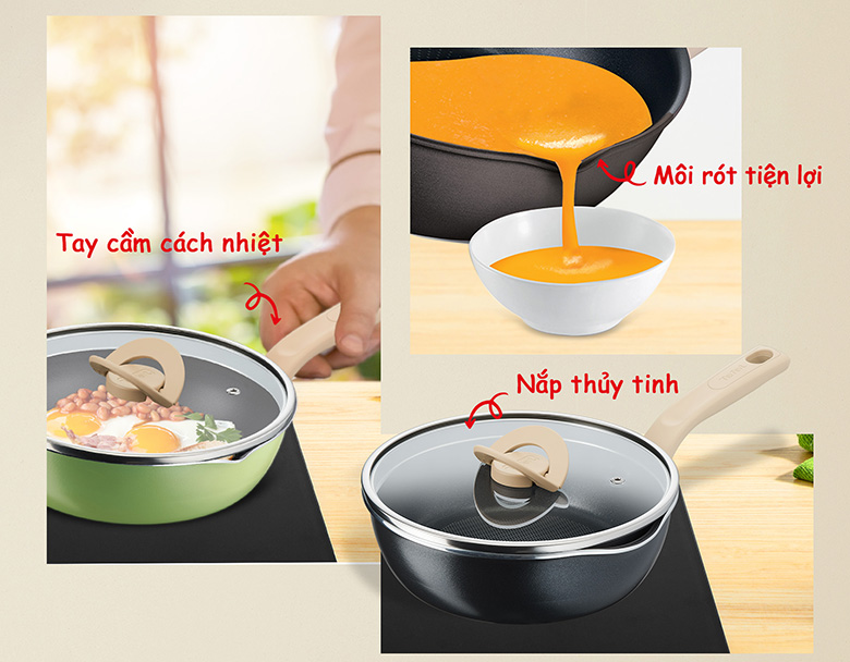 Chảo nồi có nắp Tefal G1672524 22cm thiết kế tiện dụng