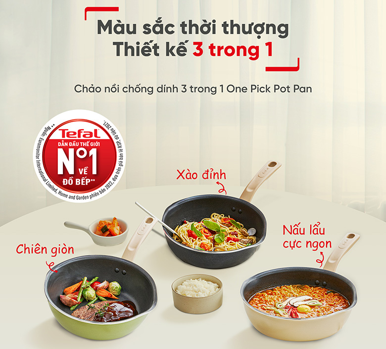 Chảo nồi có nắp Tefal G1672524 22cm vàng đa năng