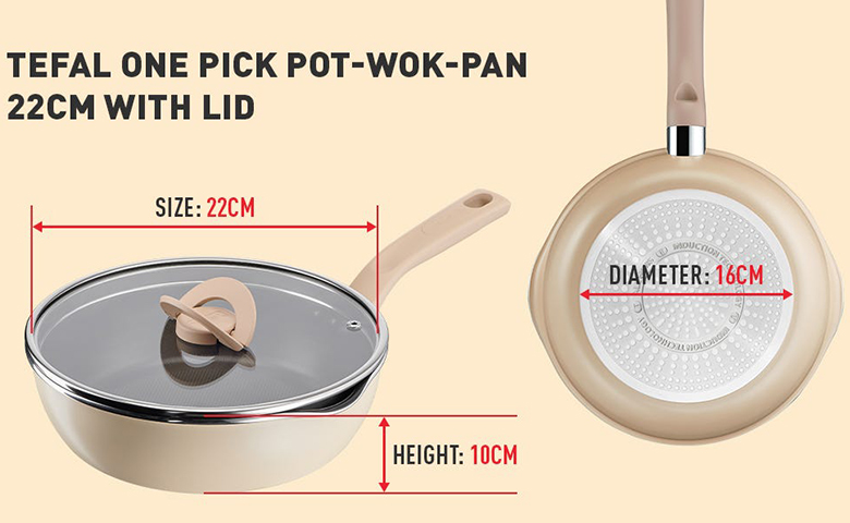 Chảo nồi có nắp Tefal G1672524 22cm vàng