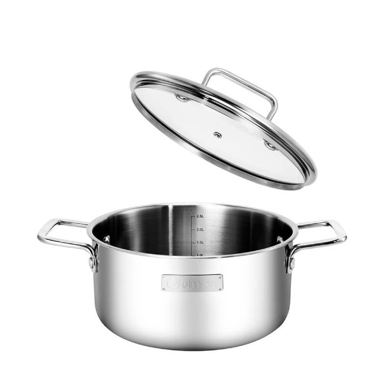 Bộ nồi inox liền khối Elmich EL- 2476 - vung kính chịu lực dày dặn