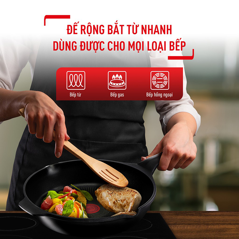 Chảo đúc cao cấp Tefal Robusto E2490344 dùng dc mọi loại bếp