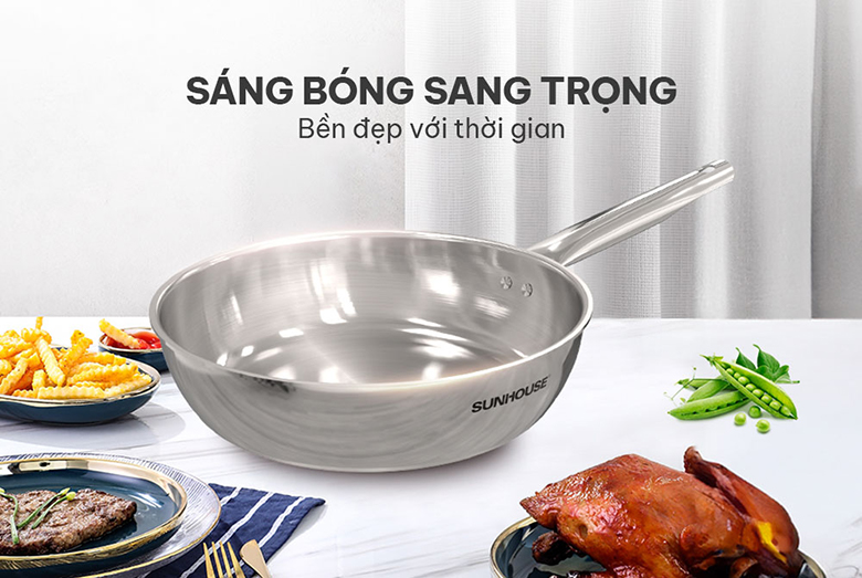 Chảo Inox 3 lớp Sunhouse IN16M6 size 16cm - Thiết kế nhỏ gọn, sang trọng