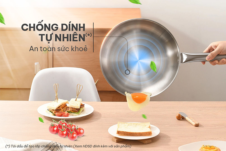 Chảo Inox 3 lớp Sunhouse IN16M6 size 16cm - Lớp chống dính tự nhiên, an toàn với sức khỏe