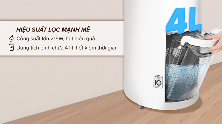 Máy hút ẩm LG 16L MD16GQSE0.ABAE - Bình chứa nước lớn lên đến 4 lít