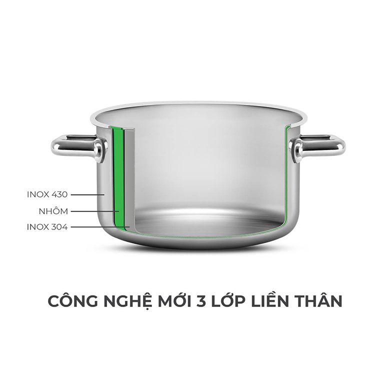 Quánh Inox liền khối Elmich Trimax Eco EL-3990 Size 16cm - Công nghệ đáy 3 lớp truyền nhiệt nhanh, tiết kiệm năng lượng