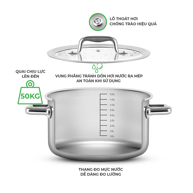 Quánh Inox liền khối Elmich Trimax Eco EL-3990 Size 16cm - Thiết kế bền bỉ, thông minh