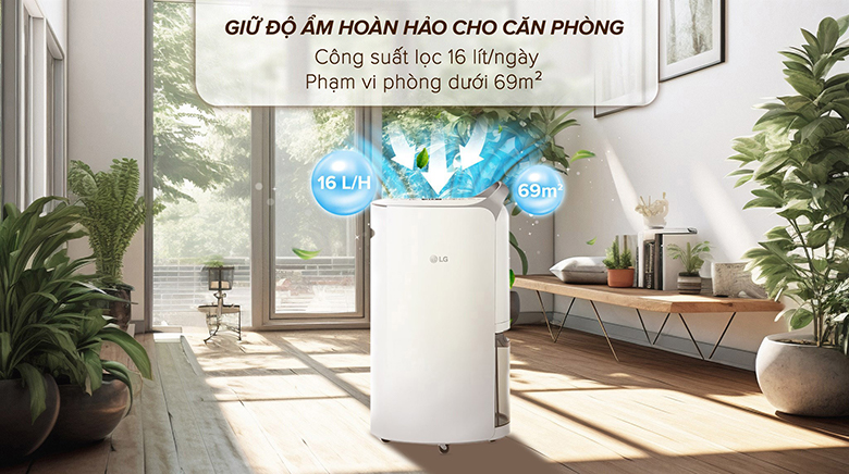Máy hút ẩm phòng 60m2 - Máy hút ẩm LG 16L MD16GQSE0.ABAE