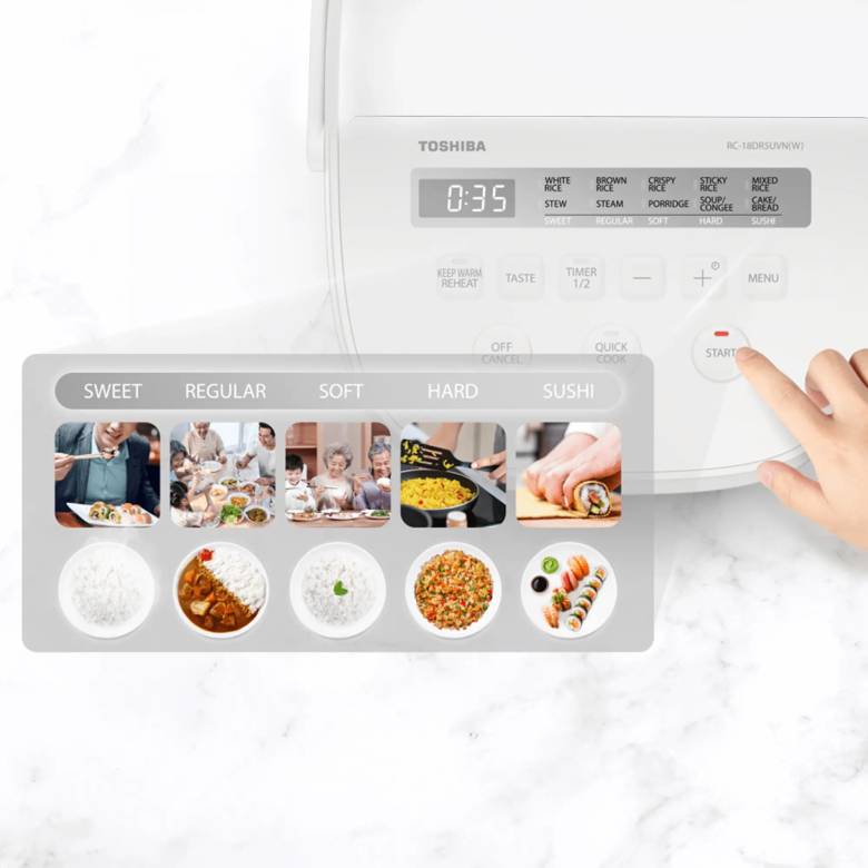 Nồi cơm điện tử Toshiba 1.8 L RC-18DR5UVN(W) - chế độ nấu đa dạng