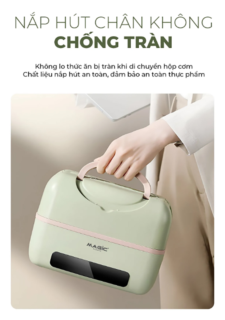 Hộp cơm hâm nóng Magic A-003 - Nút hút chân không, chống tràn hiệu quả