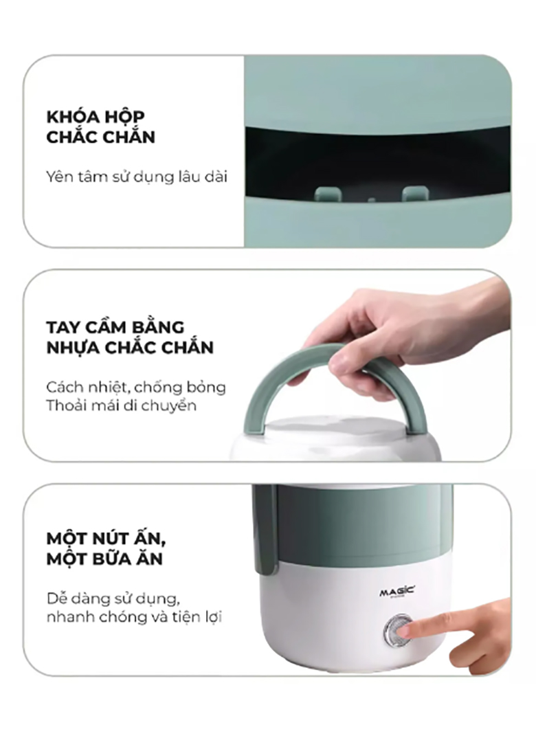 Hộp cơm hâm nóng Magic A-002 - Thiết kế nhỏ gọn, dễ dàng mang theo