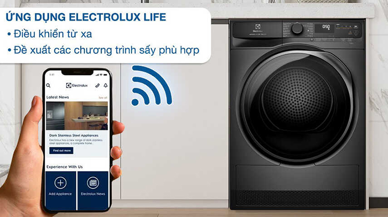 Máy sấy bơm nhiệt Electrolux 9 kg EDH903R7SC - Điều khiển qua ứng dụng Electrolux Life