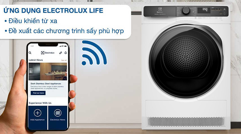 Máy sấy bơm nhiệt Electrolux 9 kg EDH903R7WC - Điều khiển qua ứng dụng Electrolux Life