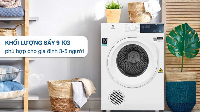 Máy sấy thông hơi Electrolux 9 kg EDS904H3WC - Khối lượng sấy 9 kg
