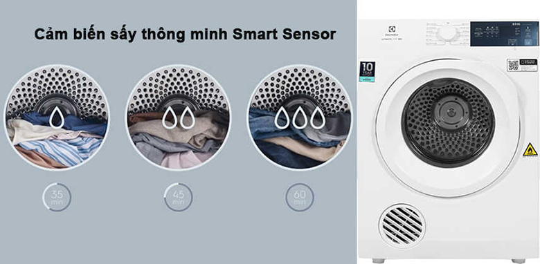Máy sấy thông hơi Electrolux 9 kg EDS904H3WC - Công Nghệ SmartSensors