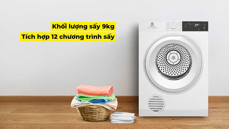 Máy sấy thông hơi Electrolux 9 kg EDV904H3WC - Khối lượng sấy 9 kg