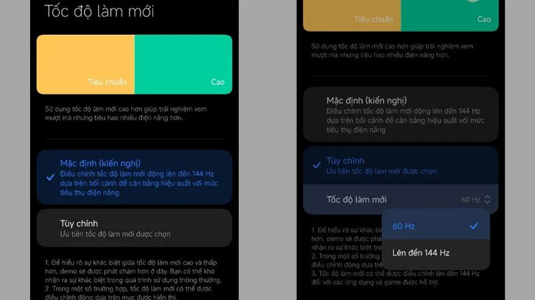 Màn hình điện thoại bị nhiễu giật - Tùy chọn thay đổi tần số quét màn hình