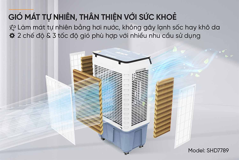 Quạt hơi nước Sunhouse SHD7789 với khả năng làm mát tự nhiên và hiệu quả