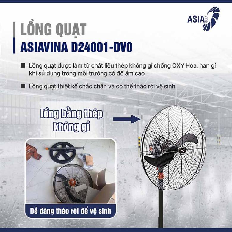 Quạt đứng công nghiệp Asiavina D24001-DV0 đen - Lồng quạt bằng thép không gỉ
