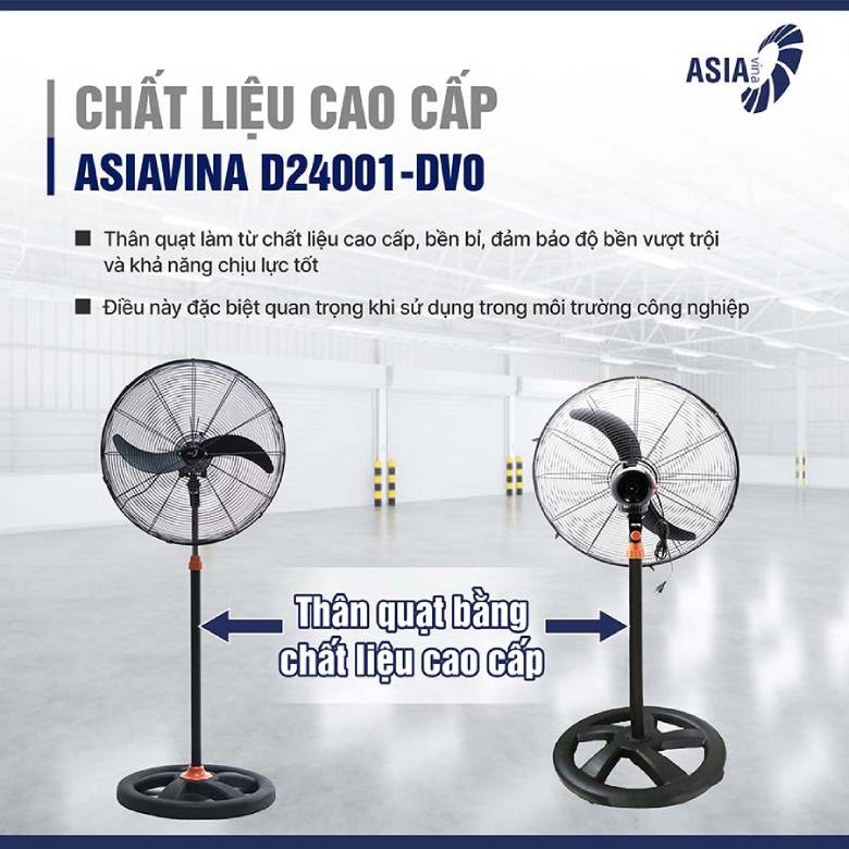 Quạt đứng công nghiệp Asiavina D24001-DV0 đen - Chân đế vững chắc, chống rung lắc