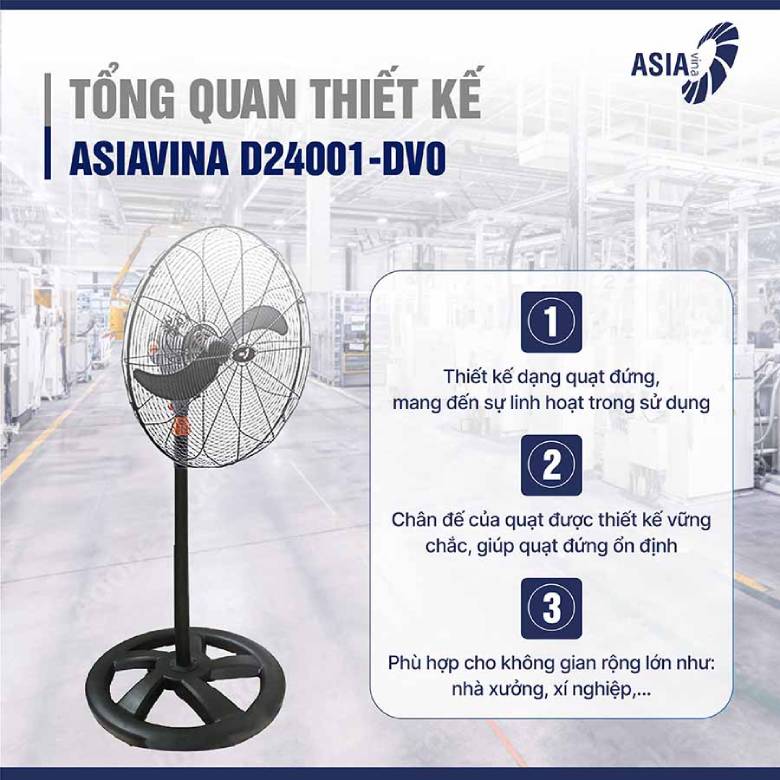 Quạt đứng công nghiệp Asiavina D24001-DV0 đen - Chất liệu cao cấp, chịu lực tốt