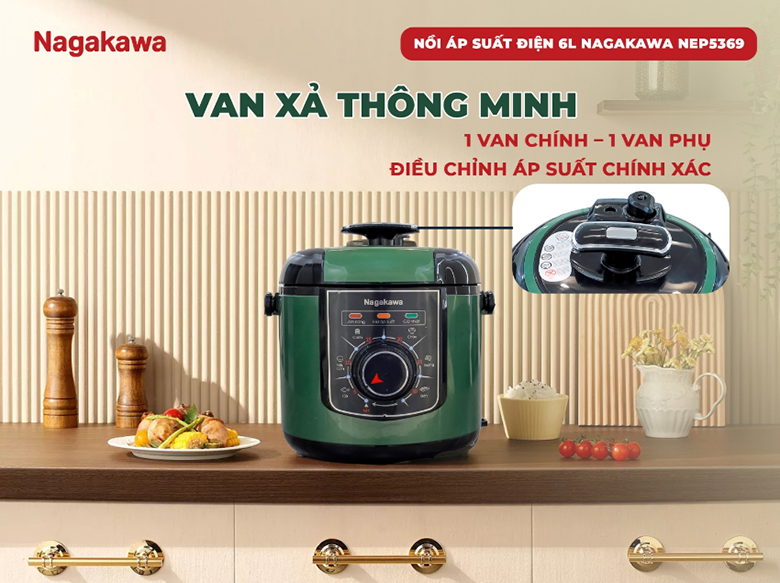 Nồi áp suất điện 6L Nagakawa NEP5369 - Van xả thông minh