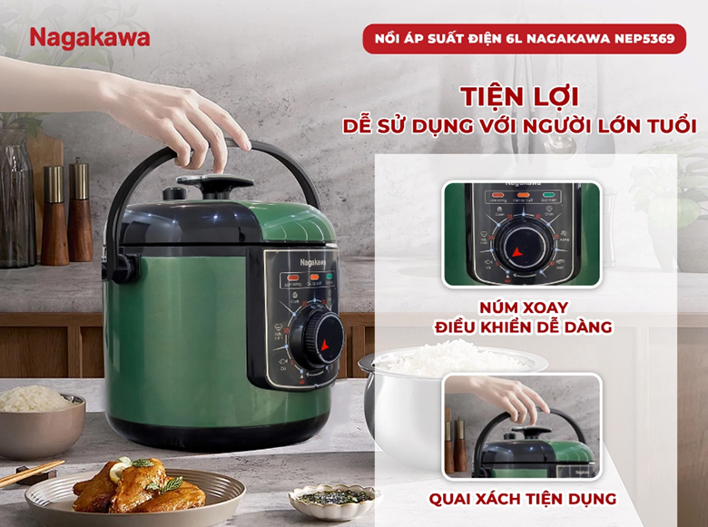 Nồi áp suất điện 6L Nagakawa NEP5369 -  Điều khiển dễ dàng