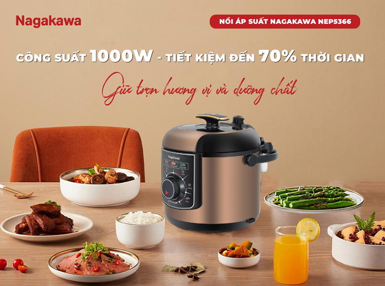 Nồi áp suất điện 6L Nagakawa NEP5366 - Công suất mạnh mẽ, nấu ăn nhanh chóng