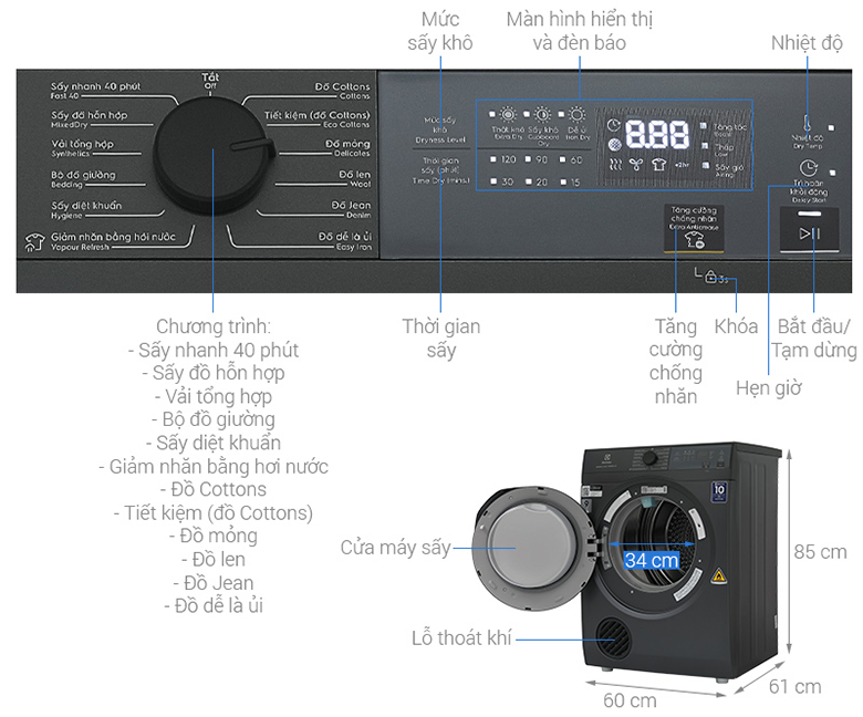 Máy sấy thông hơi Electrolux 9 kg EDS904N3SC