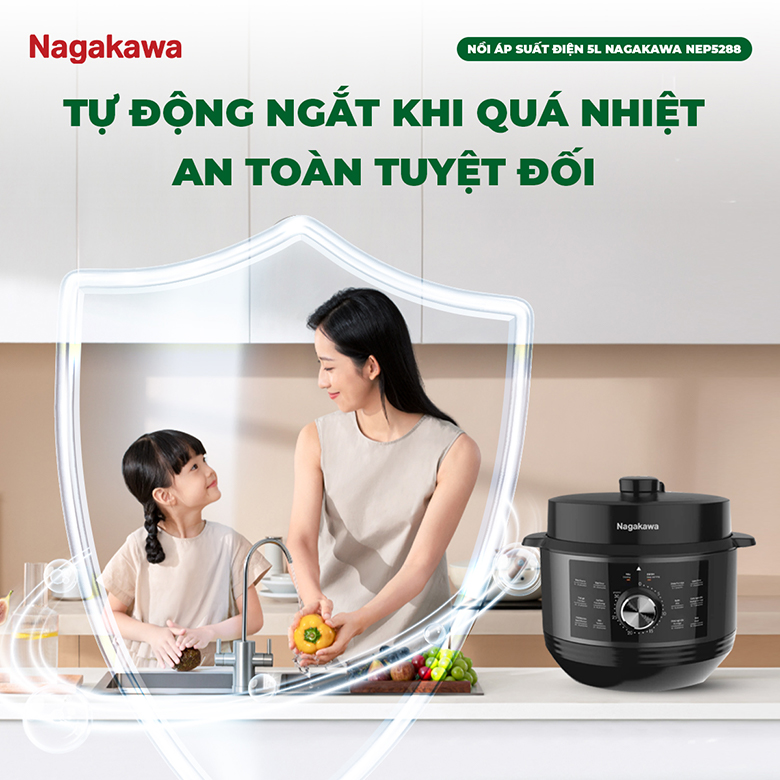 Nồi áp suất điện 5L Nagakawa NEP5288 - Tự động ngắt khi quá nhiệt