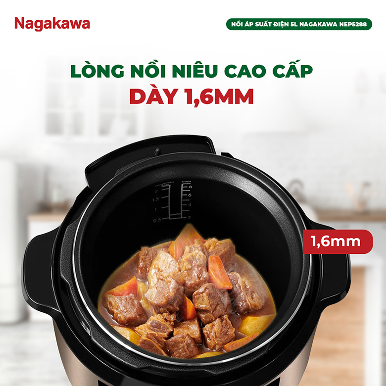 Nồi áp suất điện 5L Nagakawa NEP5288 - Lòng nồi niêu cao cấp
